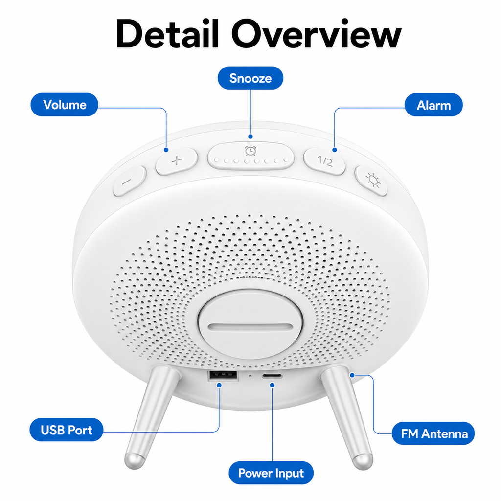 Detail overview of wake-up light controls and ports