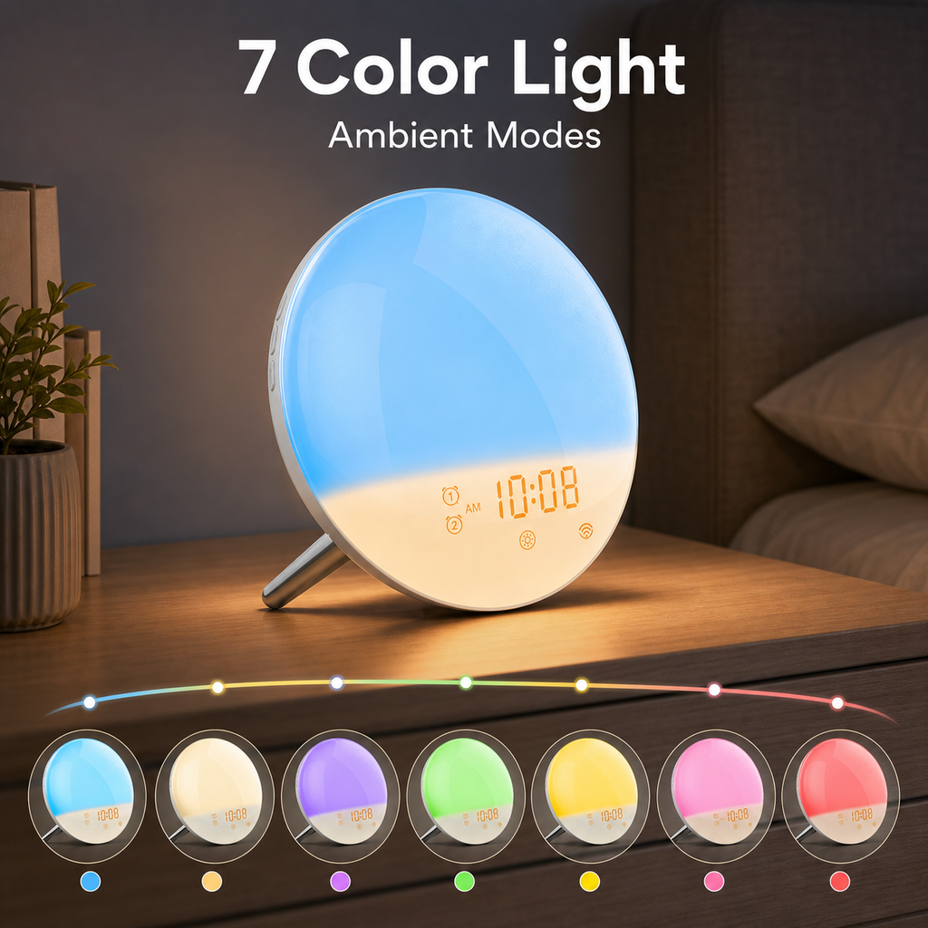 Seven color ambient light modes for wake-up light