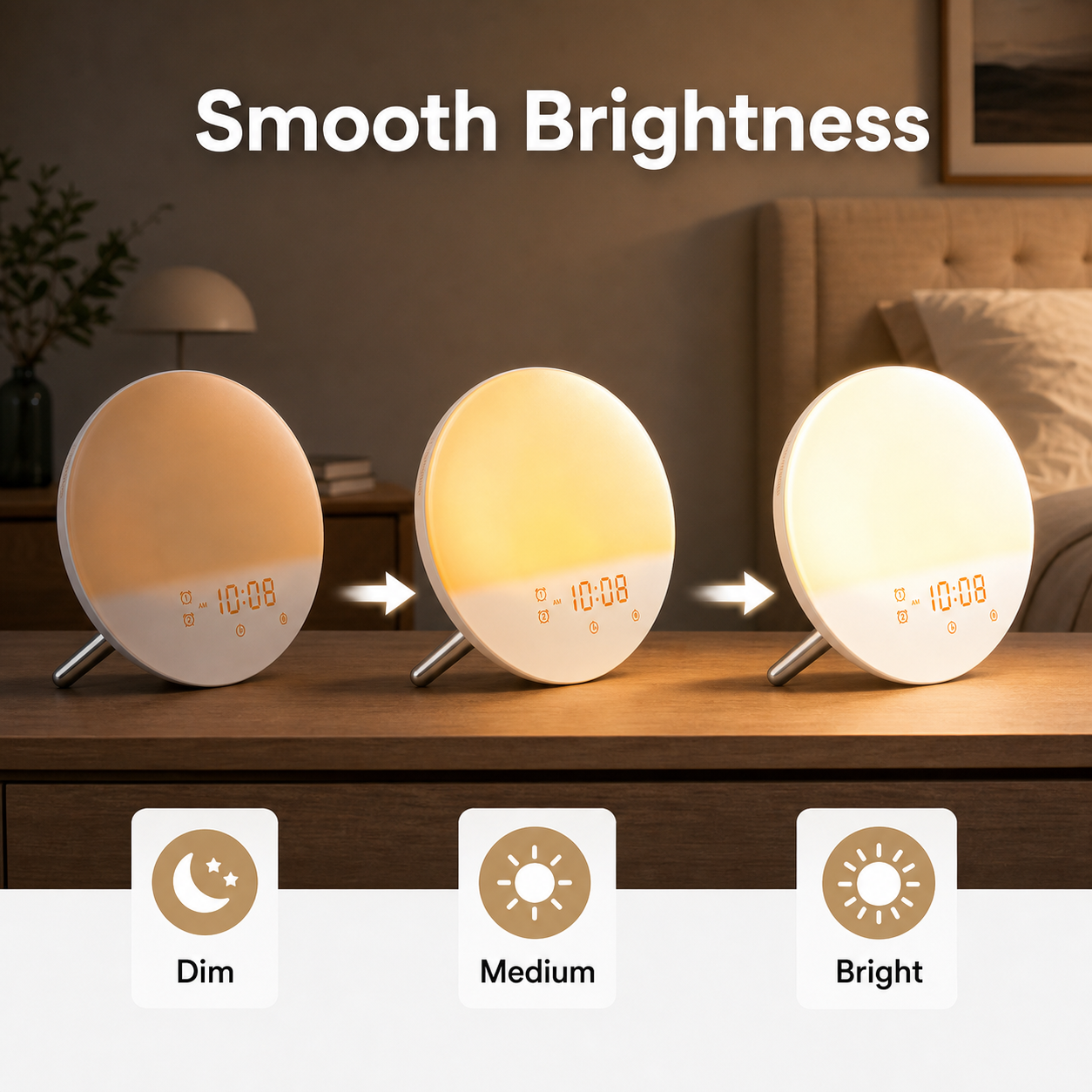 Smooth brightness transition from dim to bright