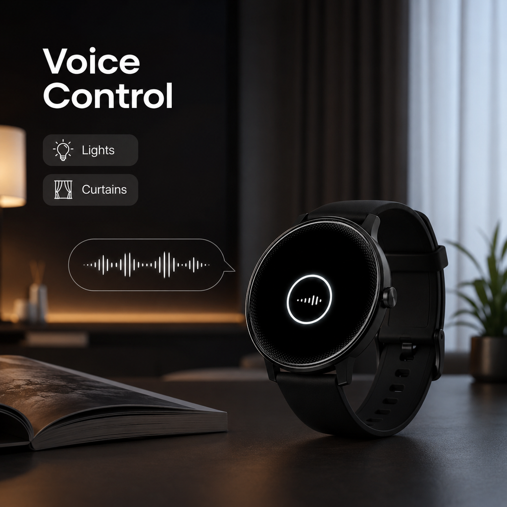 Generic voice control concept for black sport smartwatch