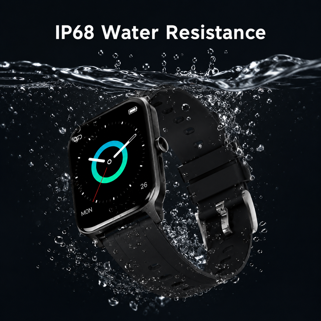 IP68 water resistance product visual for black sport smartwatch
