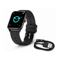 Montre connectée sport NéoWatch Comfort cadran carré avec câble de charge sur fond blanc