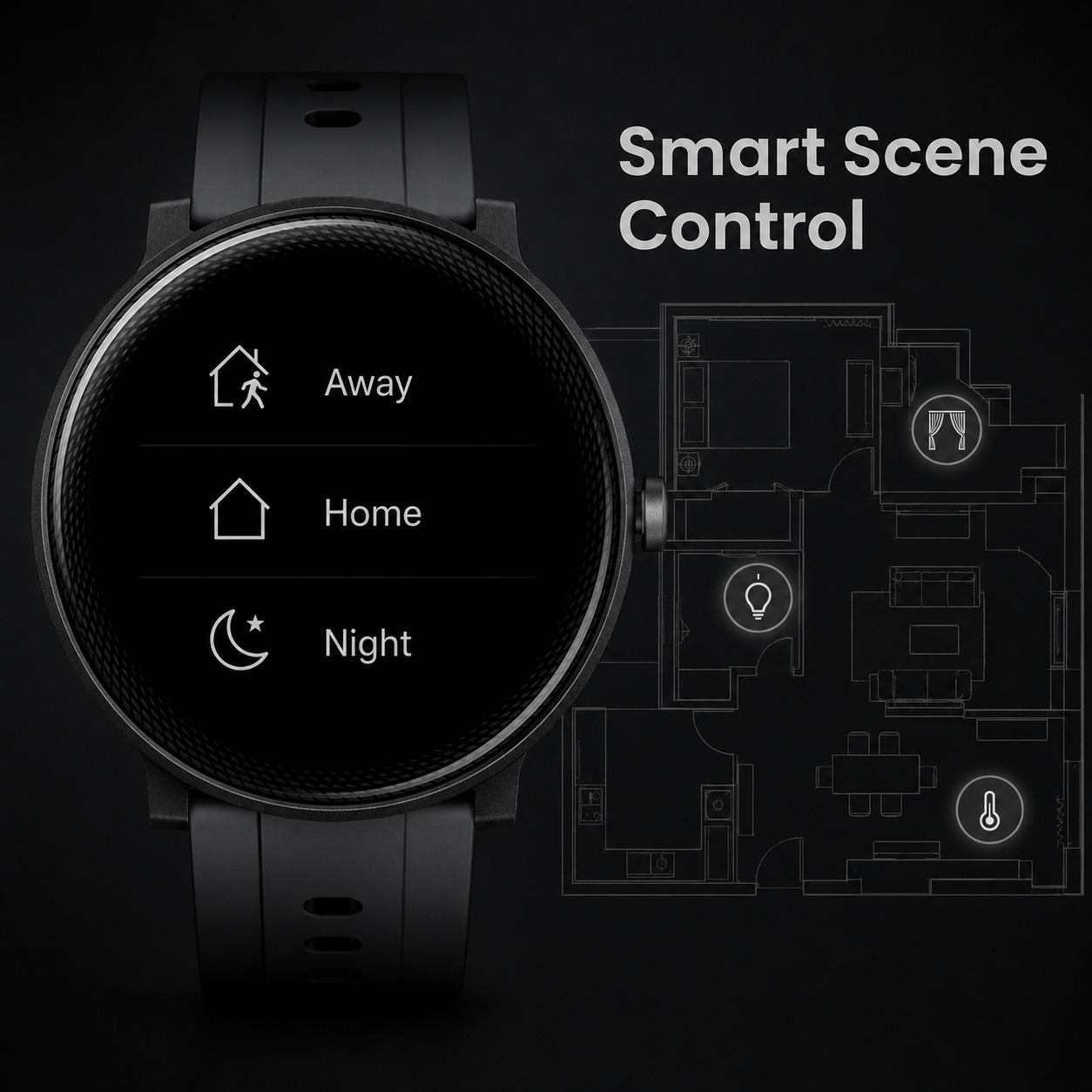Smart scene control modes shown on sport smartwatch