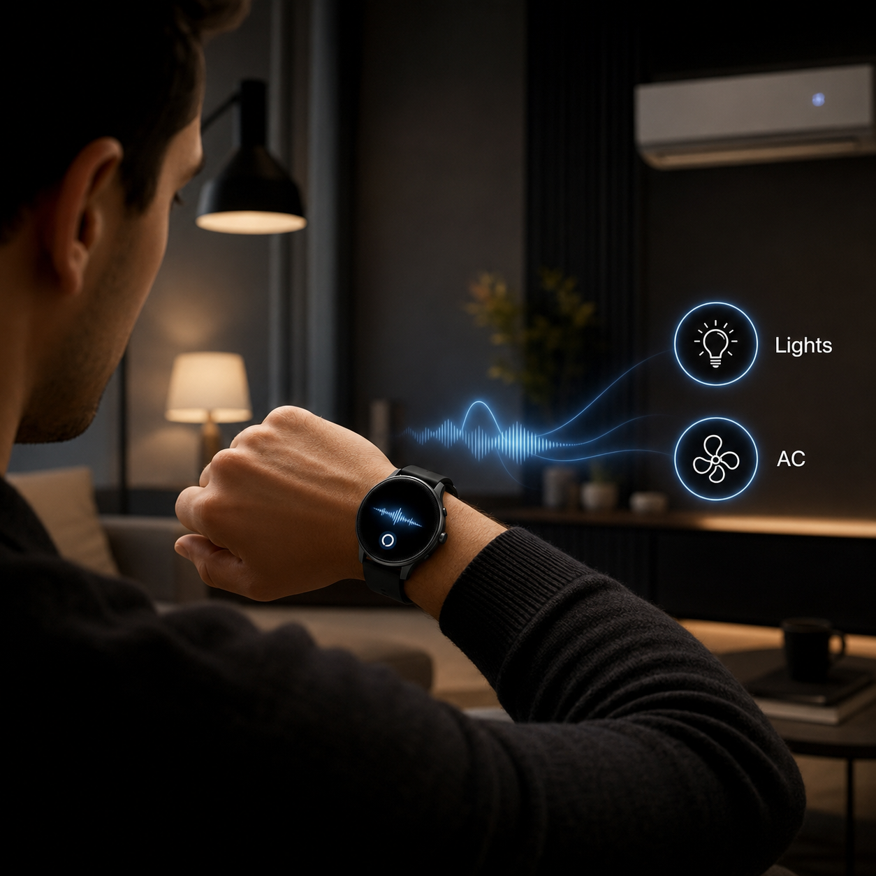 Smart home voice control concept for sport smartwatch