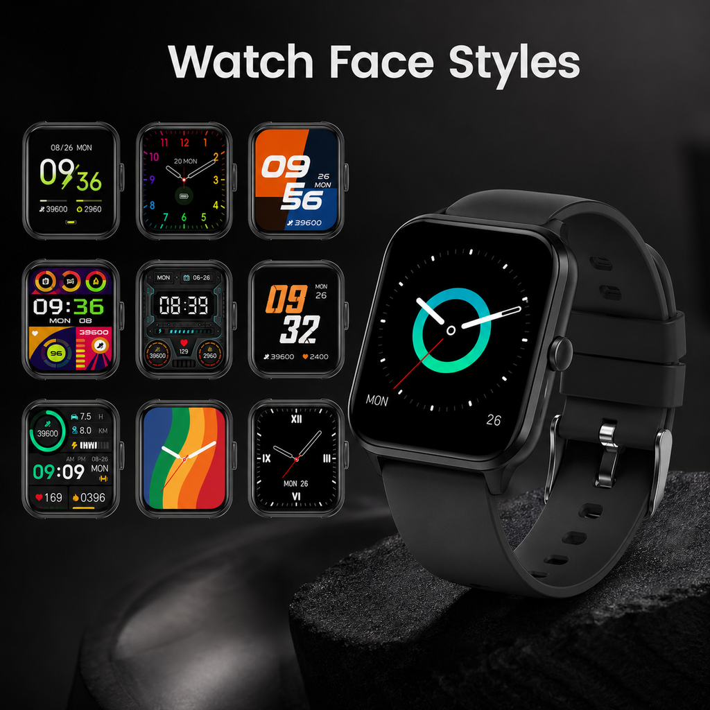 Multiple watch face styles for black sport smartwatch