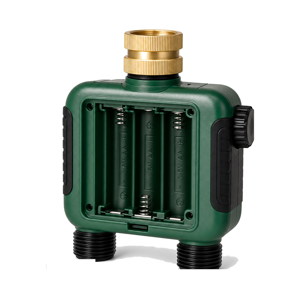 Compartiment piles ouvert du programmateur d'arrosage 2 sorties NéoWater Duo Comfort