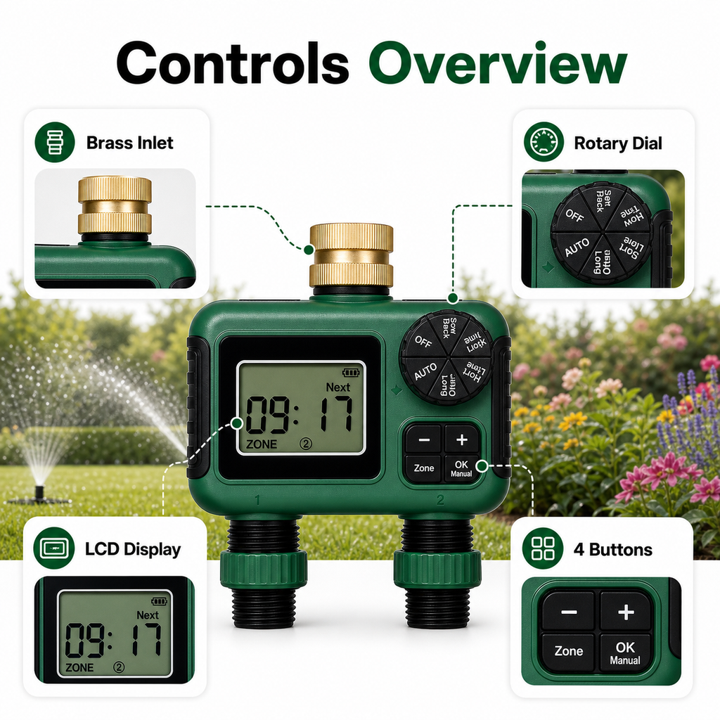 Controls overview with LCD display rotary dial and buttons