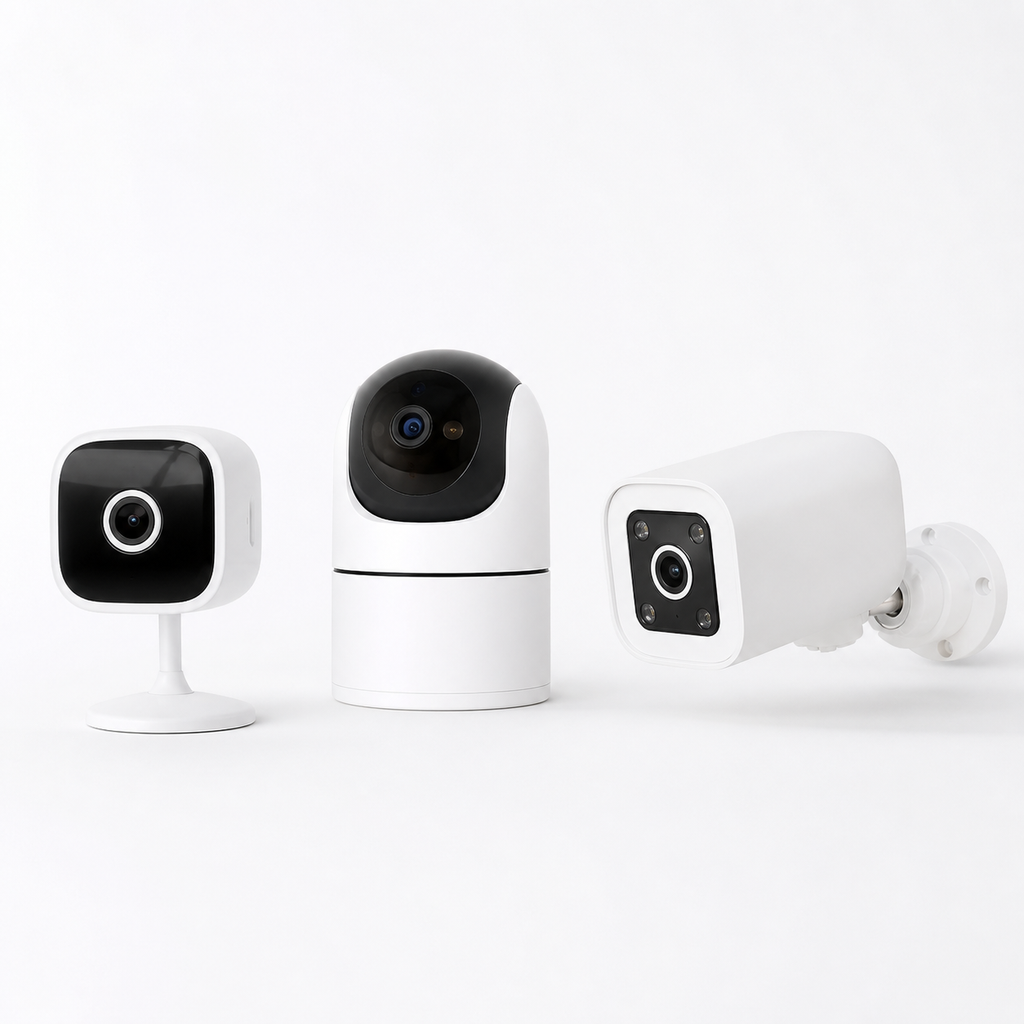Pack Caméras Connectées Pro NéoDom, photo studio des trois caméras incluses