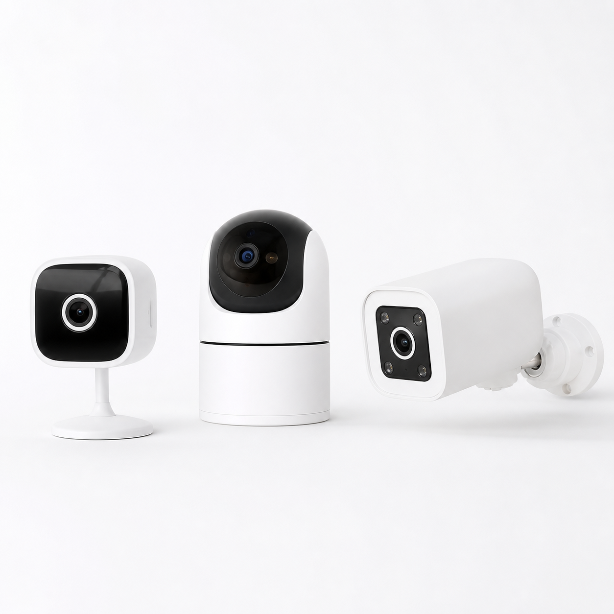 Pack Caméras Connectées Pro NéoDom, photo studio des trois caméras incluses