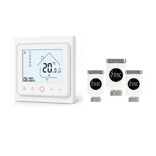 Pack Chauffage Confort NéoDom avec thermostat mural et trois vannes connectées sur fond blanc