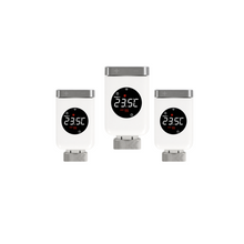 Lot de trois vannes connectées NéoValve Comfort du Pack Chauffage Confort NéoDom sur fond blanc