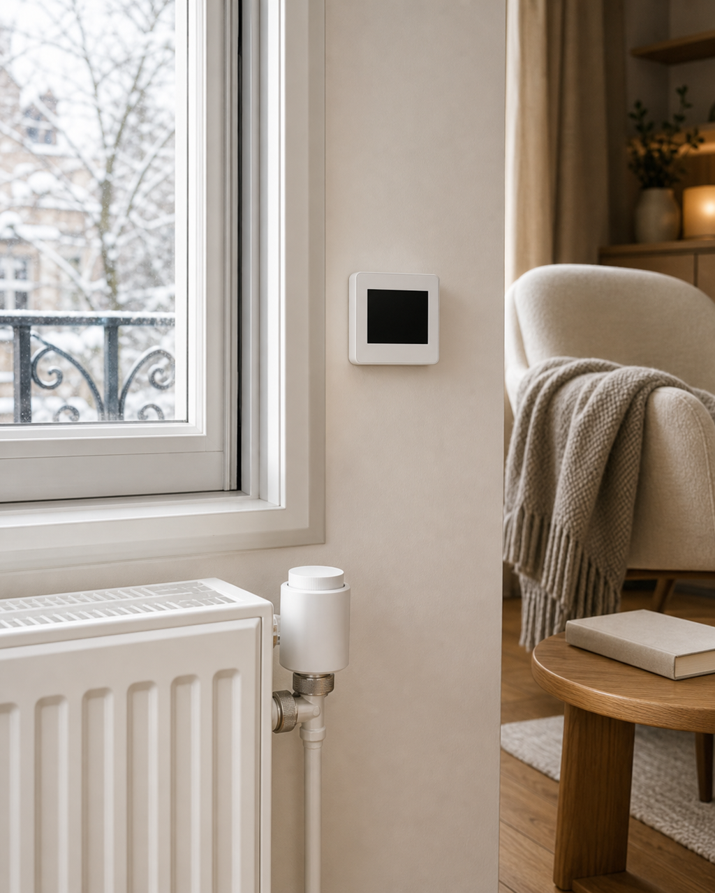 Pack Chauffage Essentiel NéoDom dans une chambre avec radiateur connecté