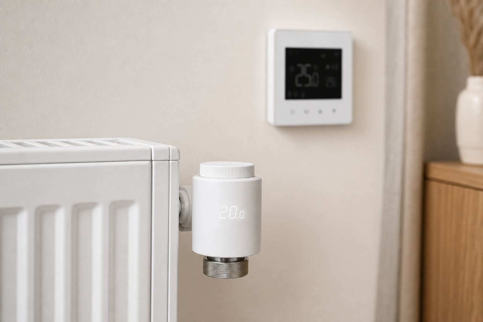 Vanne thermostatique Essential sur un radiateur avec thermostat NéoAir