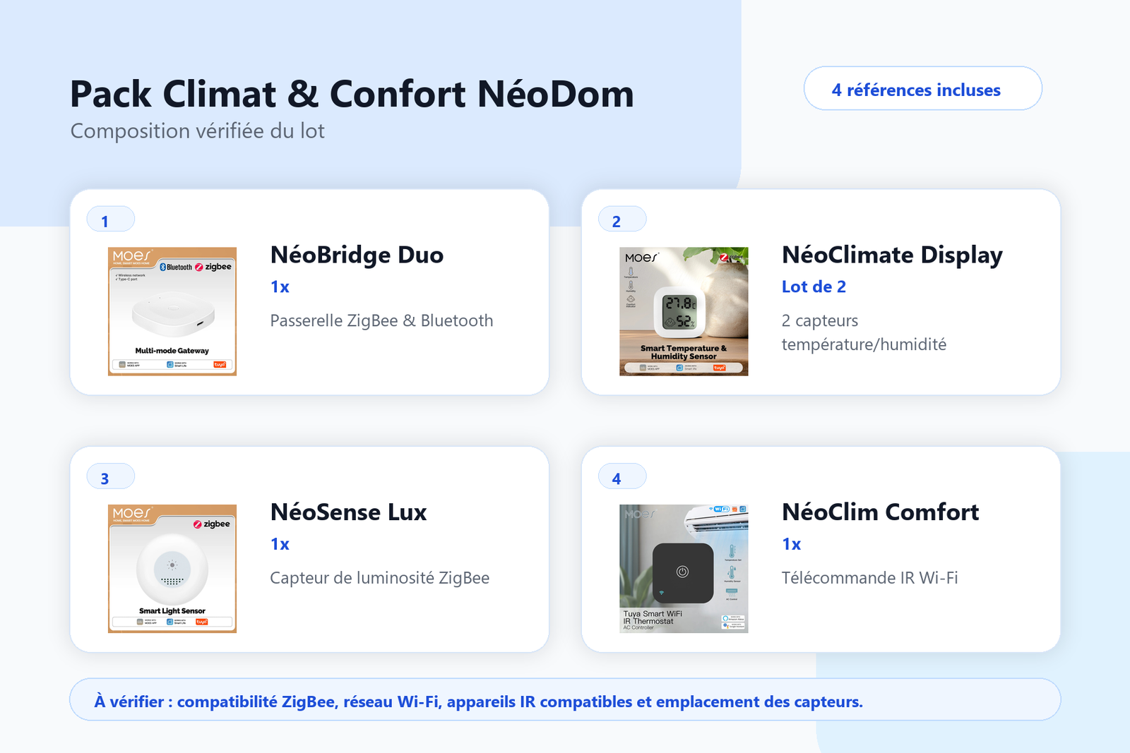 Composition du Pack Climat et Confort Comfort NéoDom avec quatre références incluses