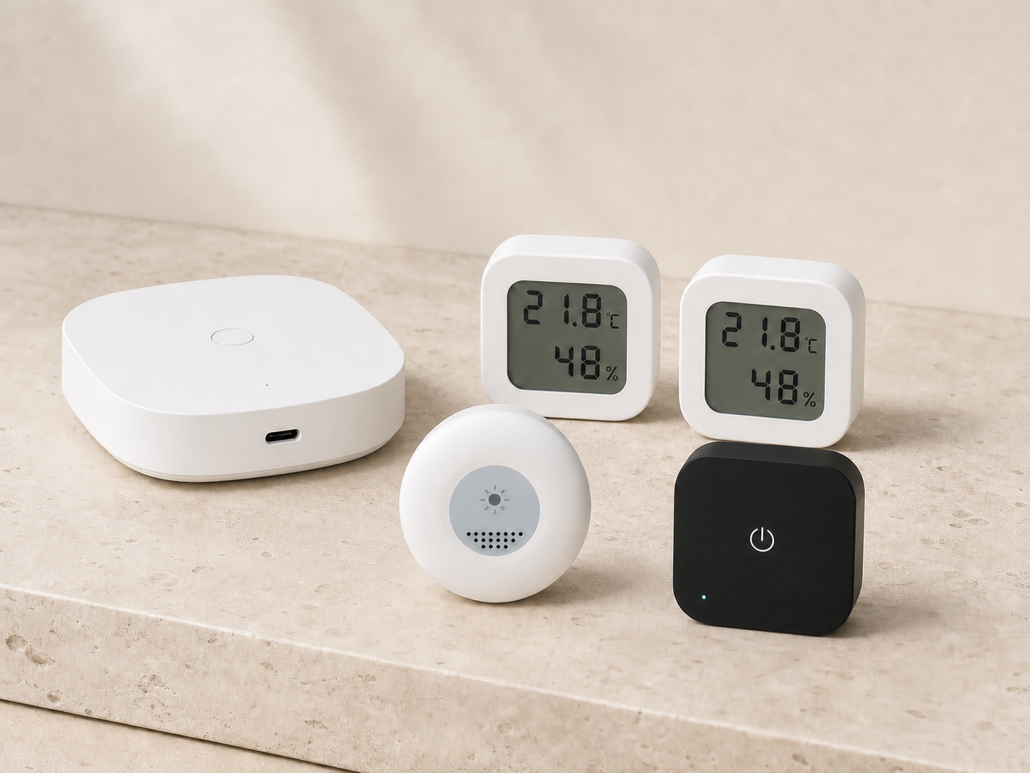 Pack Climat et Confort NéoDom avec passerelle, capteurs climat, capteur de luminosité et télécommande IR