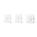 Pack Éclairage Connecté NéoDom avec deux interrupteurs WiFi et un variateur Matter sur fond blanc