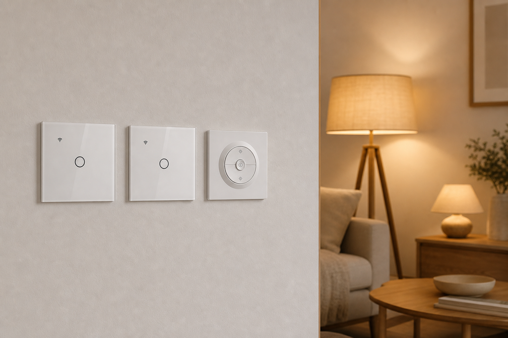 Pack Éclairage Connecté NéoDom installé dans un salon chaleureux