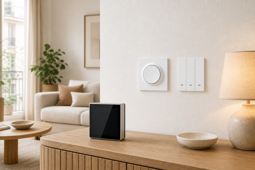 Pack Hub et Accessoires ZigBee NéoDom dans un séjour lumineux