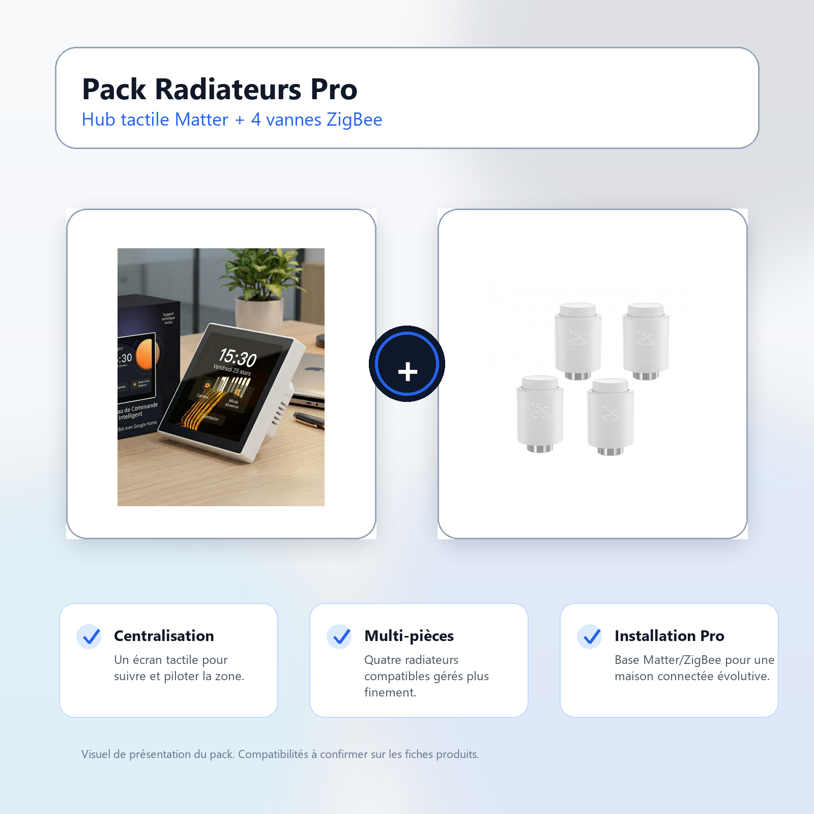 Pack Radiateurs Pro NéoDom avec hub tactile Matter et quatre vannes ZigBee