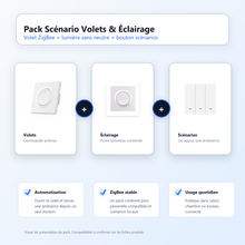 Pack Scénario Volets et Éclairage NéoDom avec commande de volet, module lumière et bouton de scénarios ZigBee