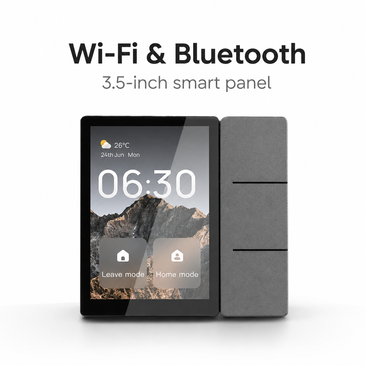 Packshot studio du panneau 3,5 pouces Wi-Fi et Bluetooth.