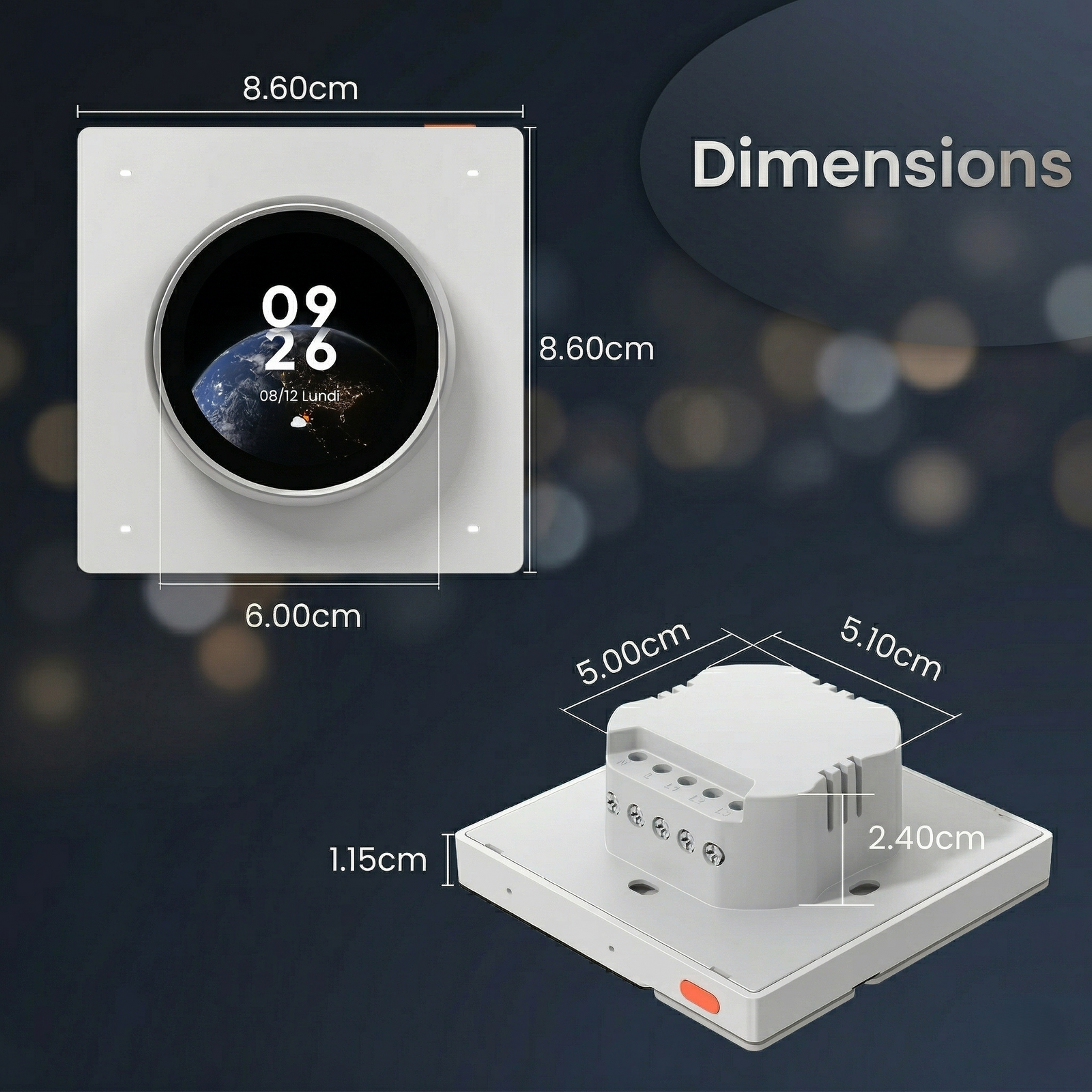 Panneau controle molette dimensions