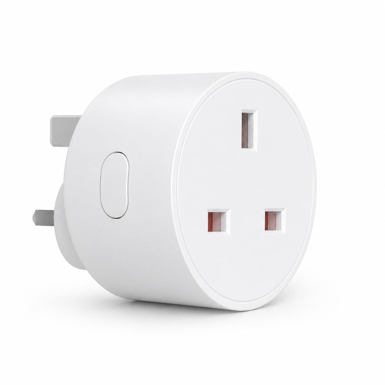 Prise connectée Zigbee Type G UK blanche sur fond blanc, adaptateur intelligent pour maison connectée