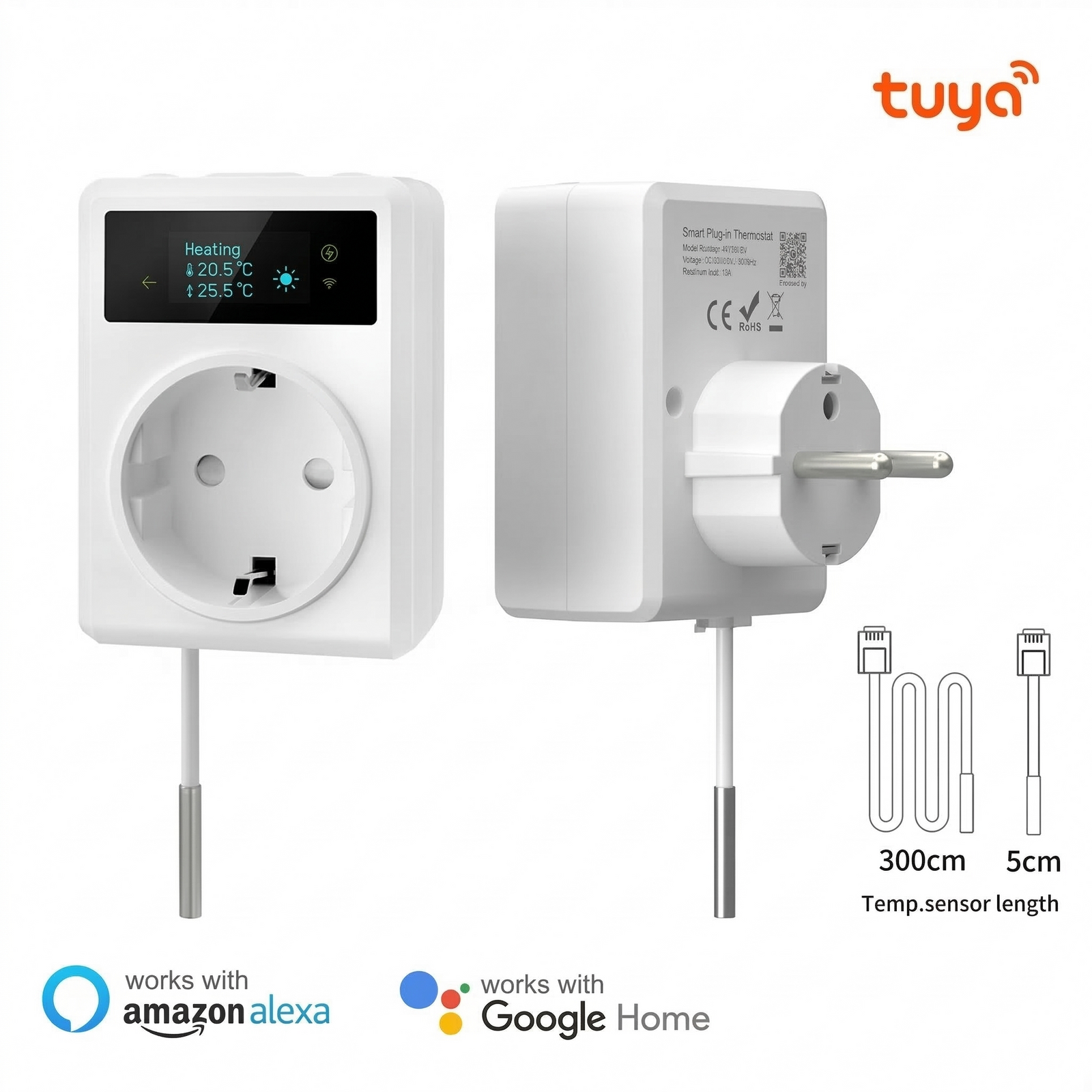 Prise thermostat avec câble de sonde de 300 cm NéoPlug.
