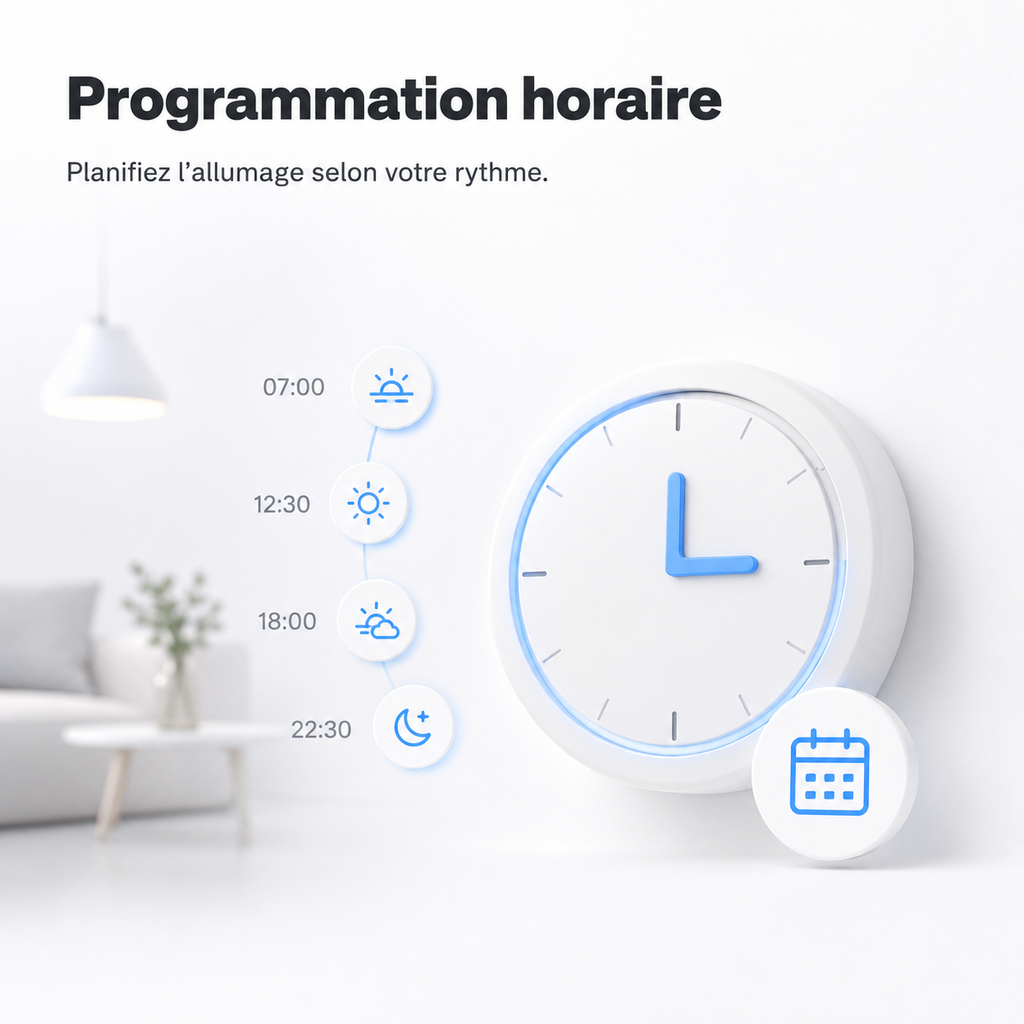 NéoMatter Comfort EU avec programmation horaire pour planifier l’éclairage selon le rythme quotidien.