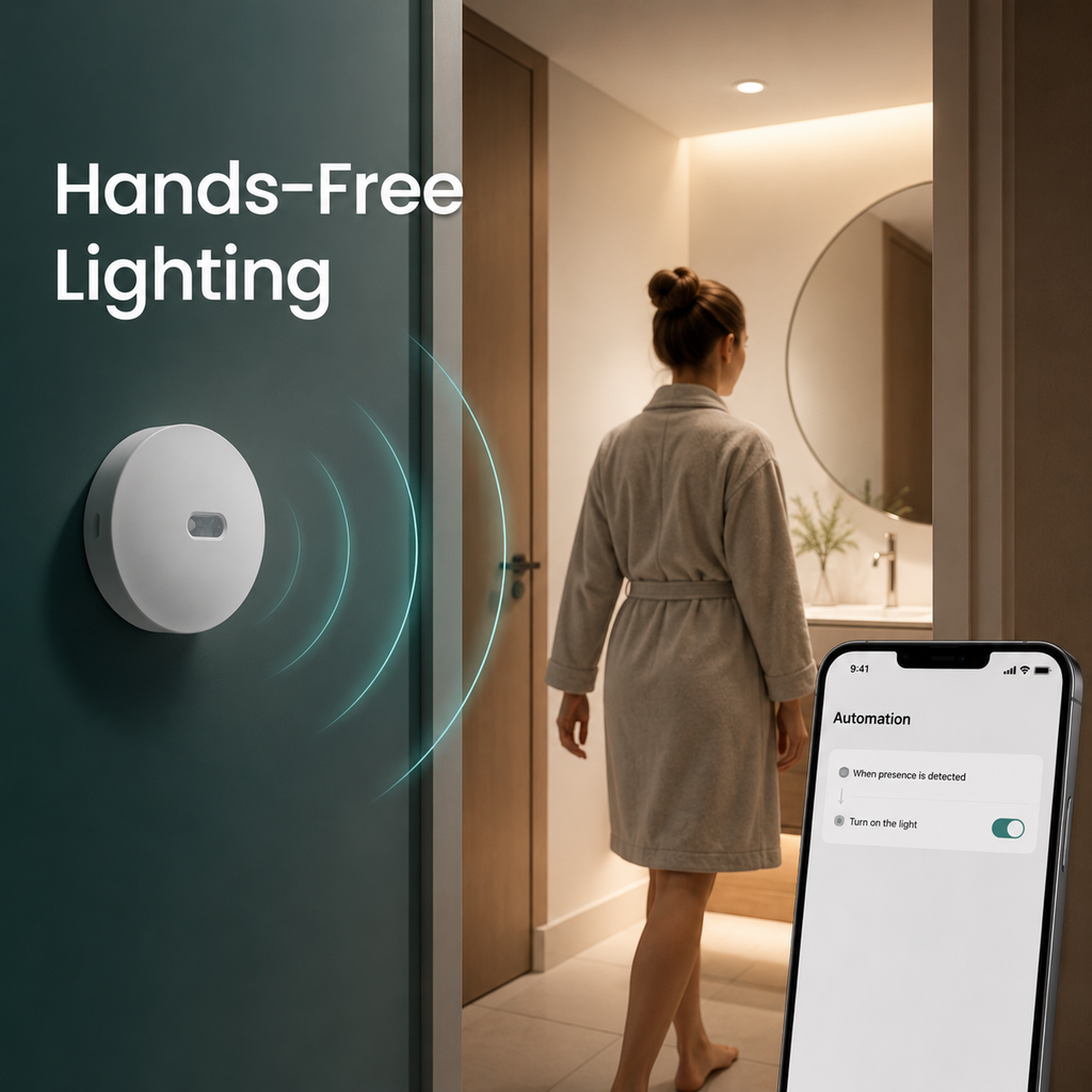 Hands-free lighting automation scene with radar presence sensor