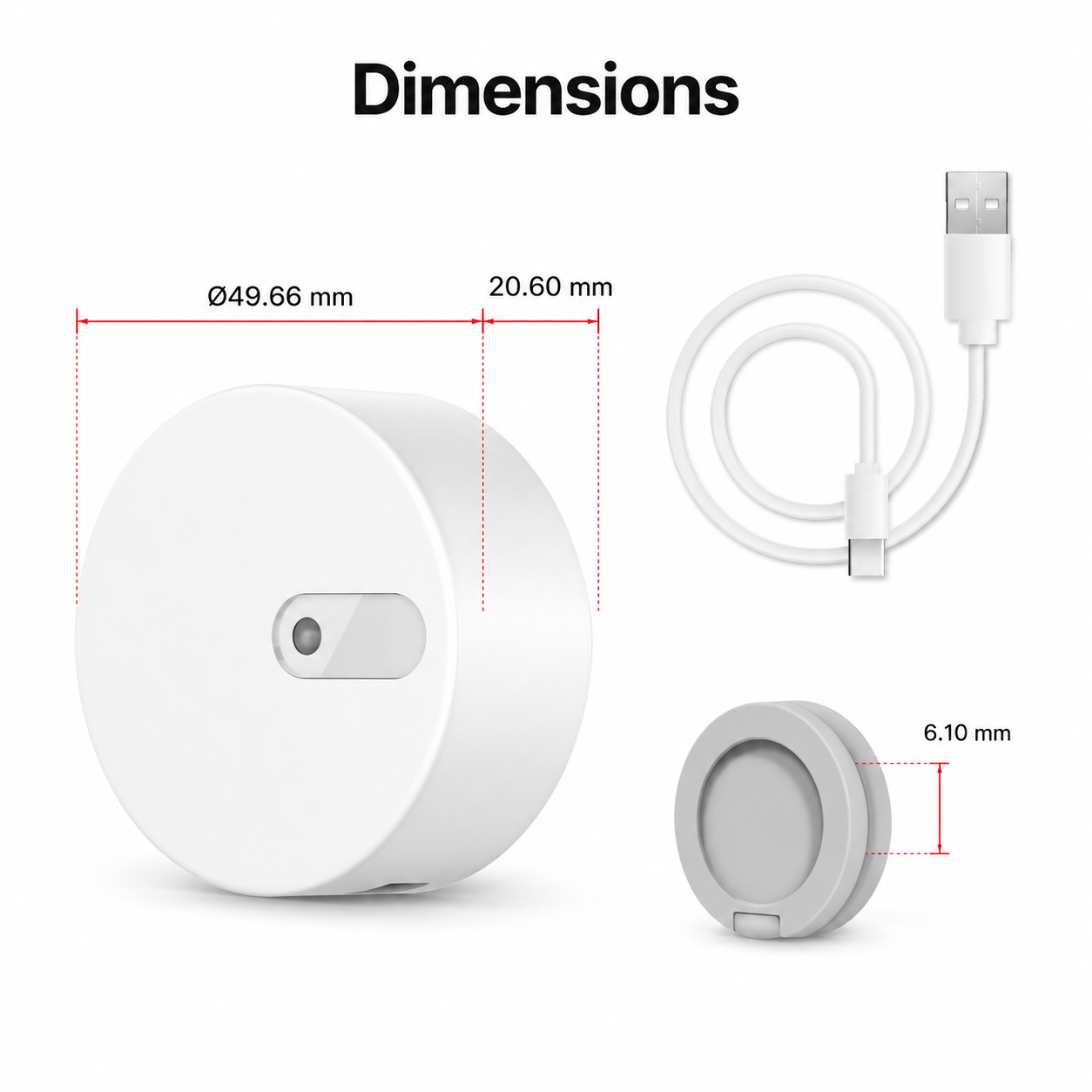 Dimensions diagram with cable and mount for presence sensor