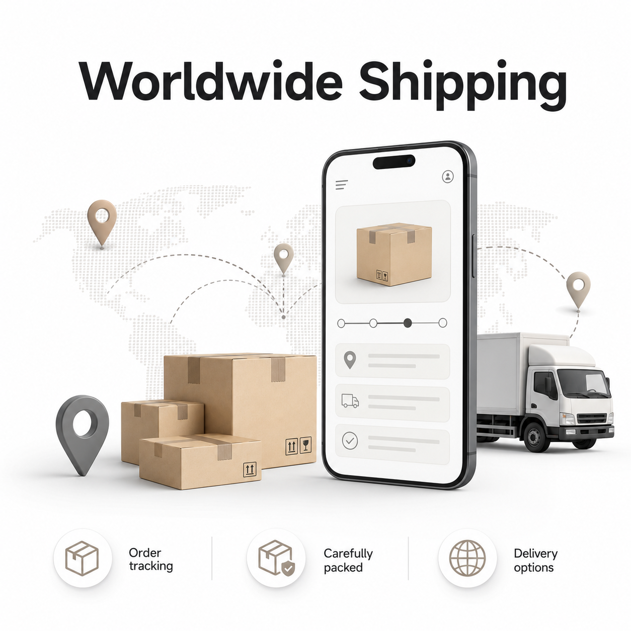 Generic worldwide shipping visual without carrier logos