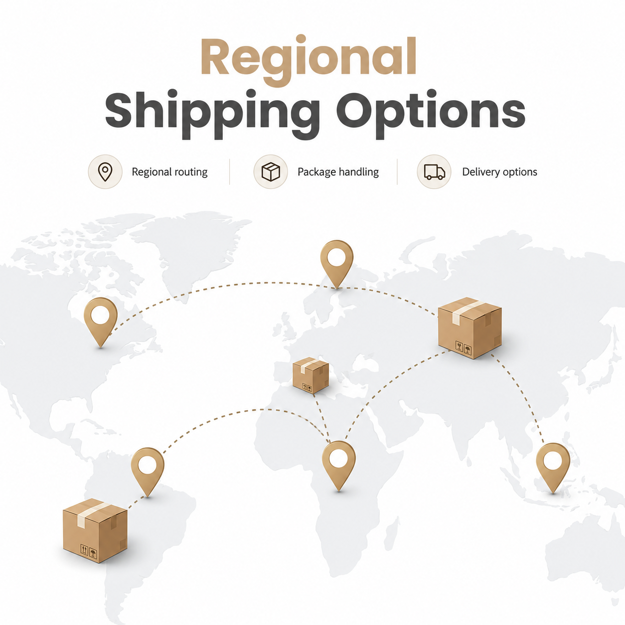 Generic regional shipping options map without carrier logos