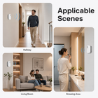 Applicable scenes collage showing smart presence radar sensor in hallway living room and dressing area