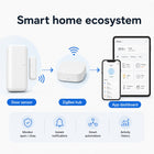 Generic smart home ecosystem diagram for ZigBee door sensor hub and app dashboard