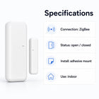 Specifications panel for ZigBee door sensor with open closed status and adhesive mount