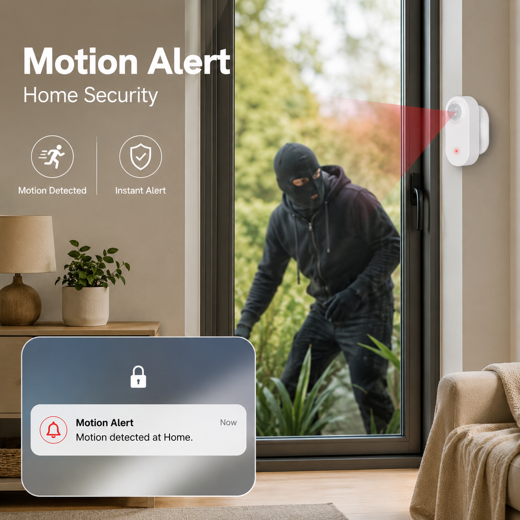 Security alert scene for a PIR motion sensor near a window