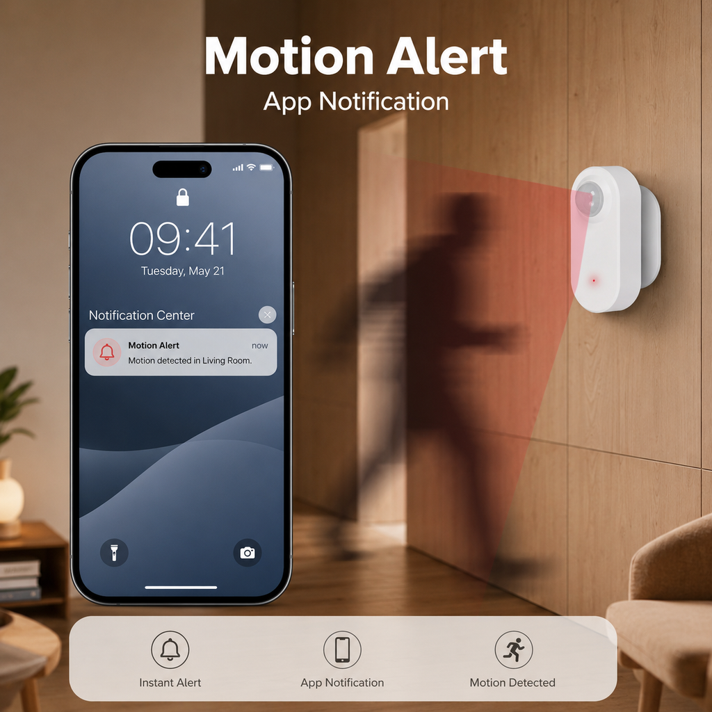 App notification view for motion alert from PIR sensor