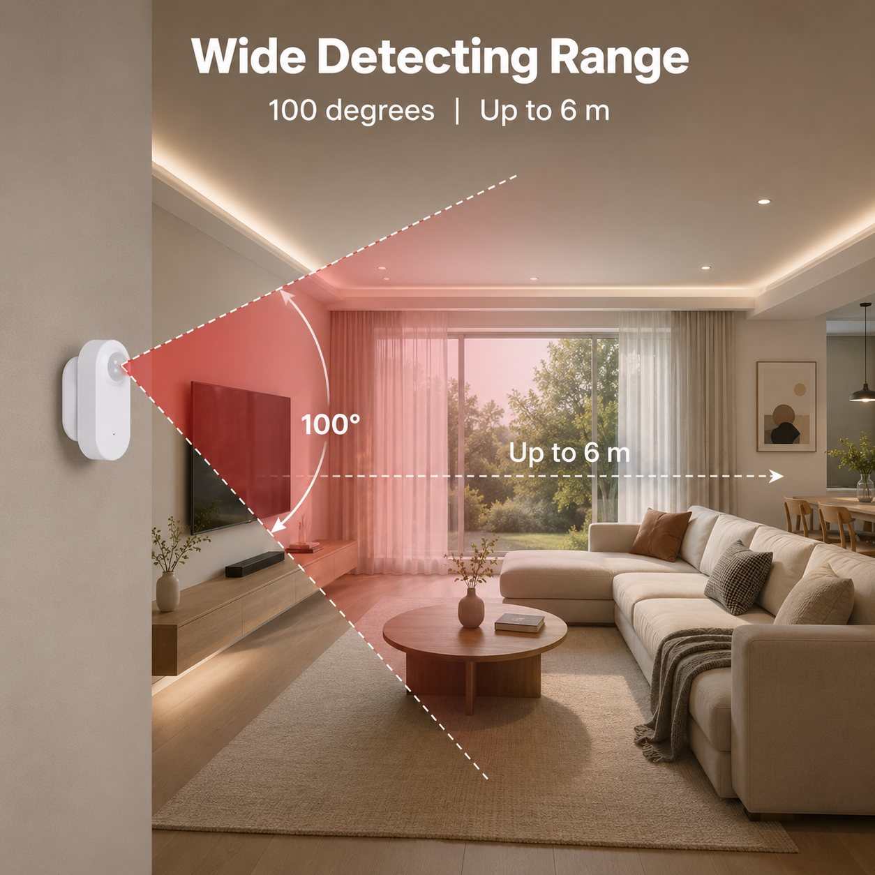 Living room detection range overlay for PIR motion sensor