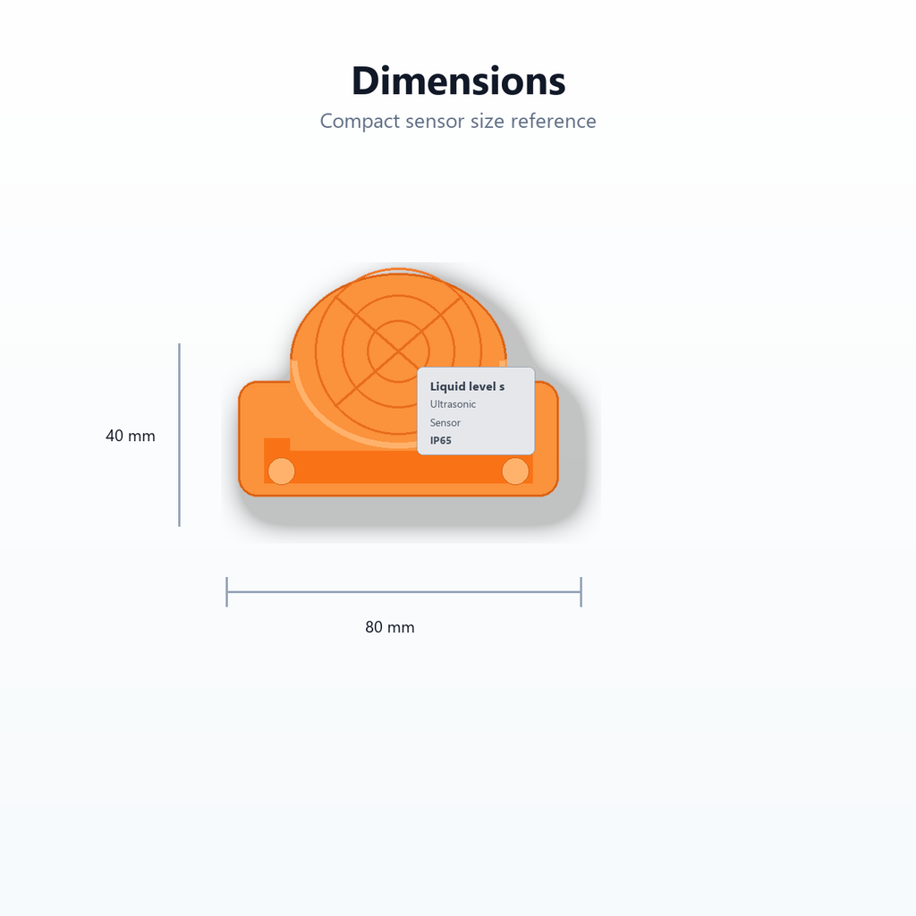Dimensions diagram for orange ultrasonic liquid level sensor
