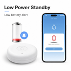Low power standby and low battery alert for water leak sensor