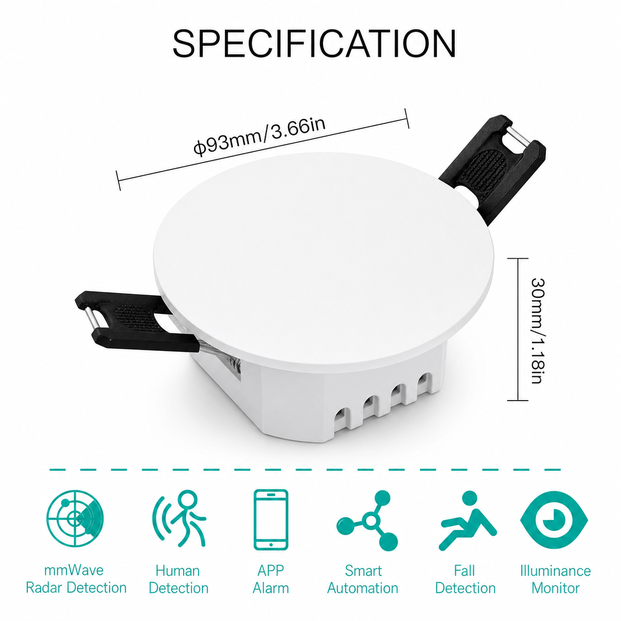 NéoSense Presence Comfort specification dimensions infographic