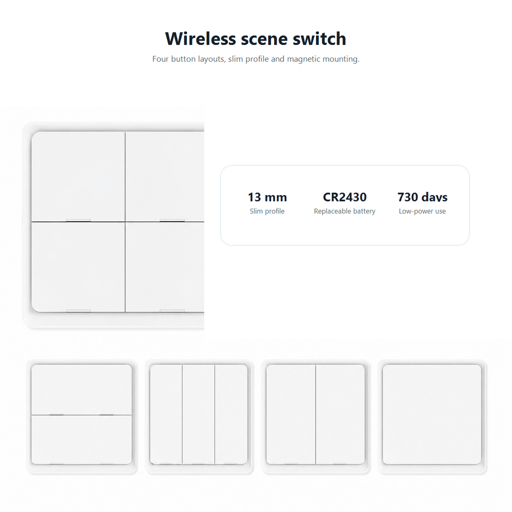 Wireless ZigBee scene switch graphic with battery detail