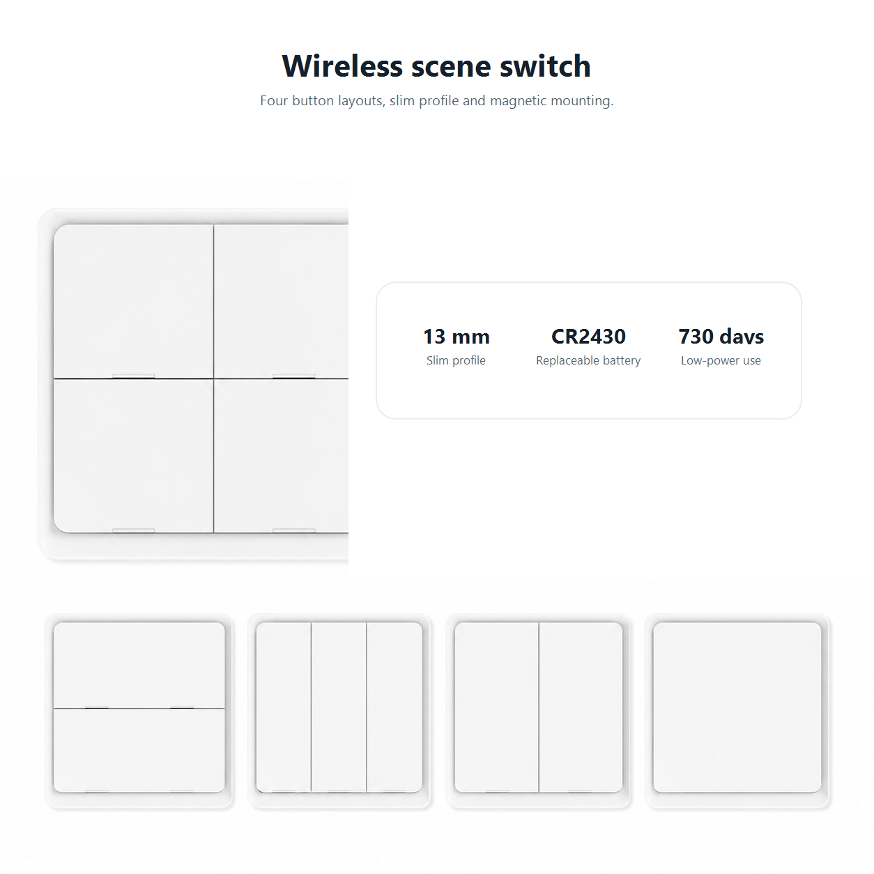 Wireless ZigBee scene switch graphic with battery detail