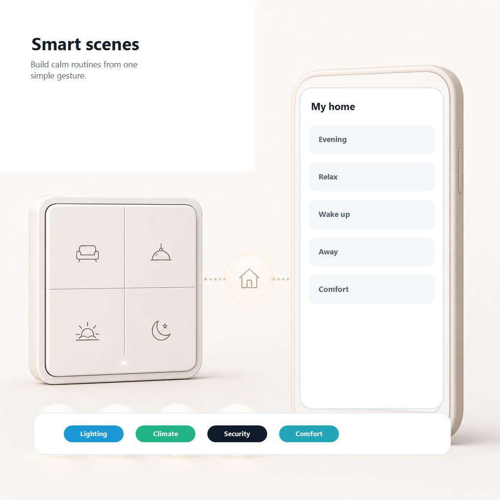 Mobile app smart scenes graphic for NeoScene 4 Comfort