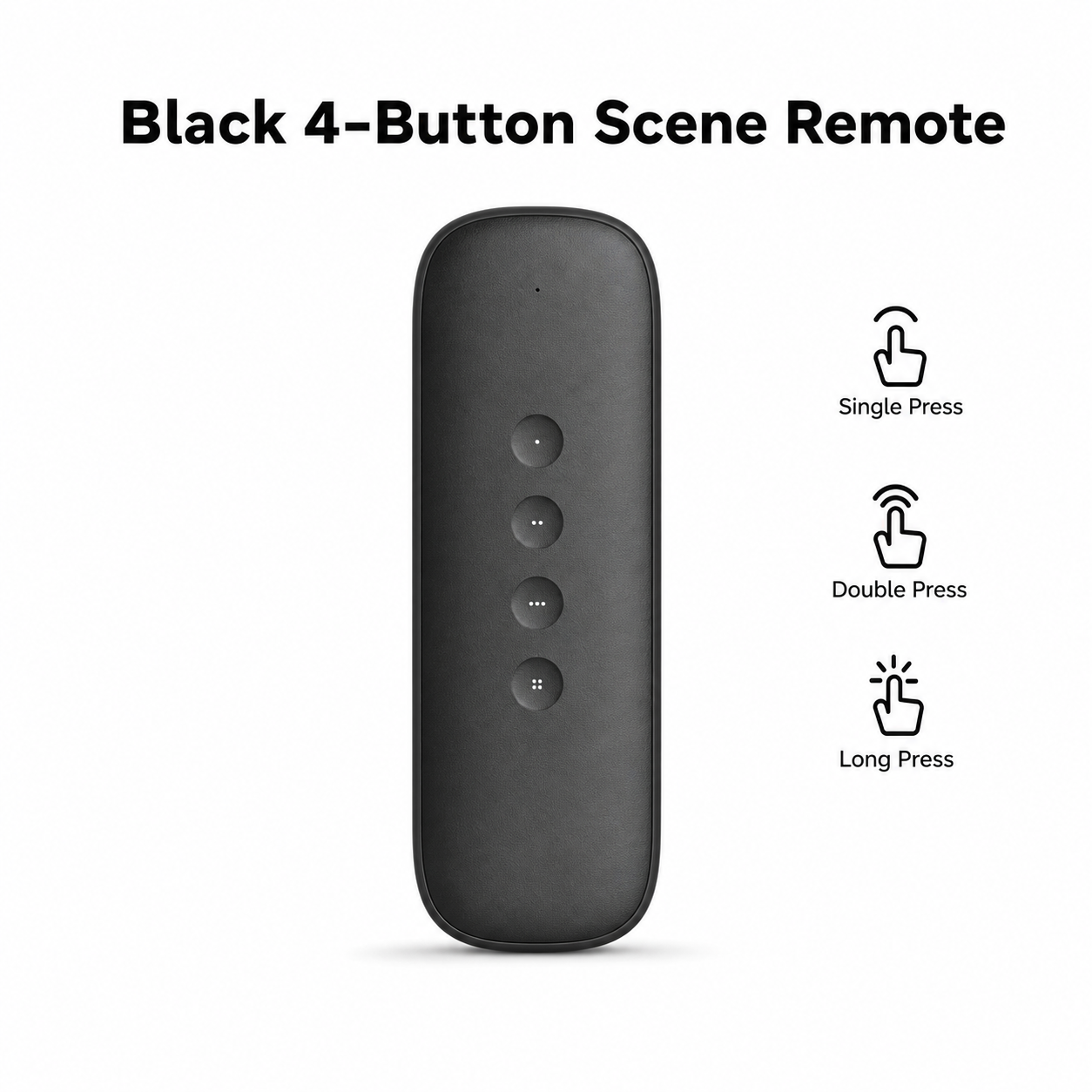 Black 4-button ZigBee scene remote on a white studio background