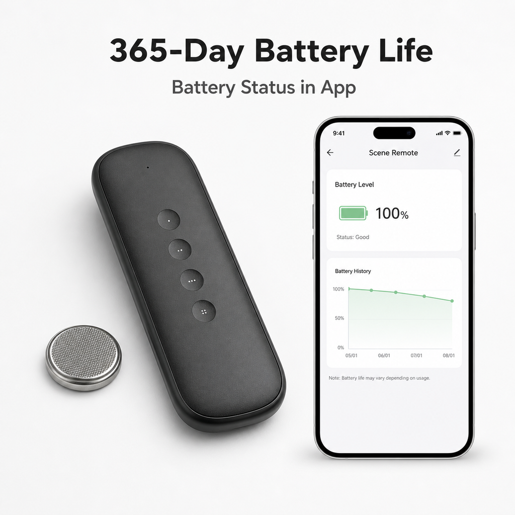 Battery status and coin-cell battery for black 4-button ZigBee scene remote
