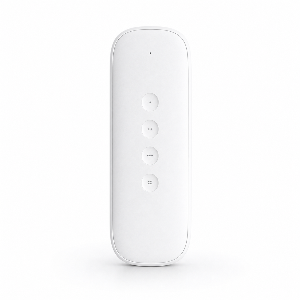White 4-button ZigBee scene remote on a clean studio background