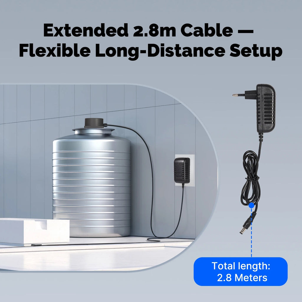 Extended 2.8 meter cable setup visual for water level sensor