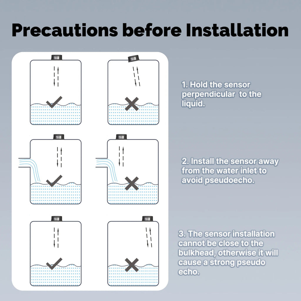 Installation precautions diagram for ultrasonic liquid level sensor